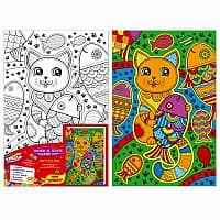 Раскраска, кот, рыбка